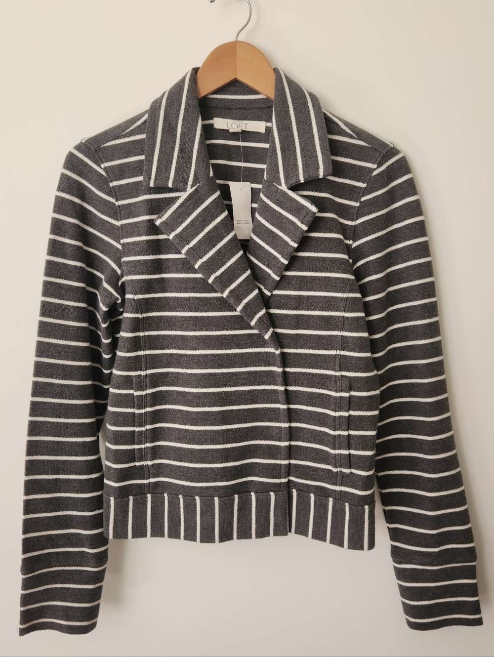 LOFT Gray Stripe Cotton Blazer S